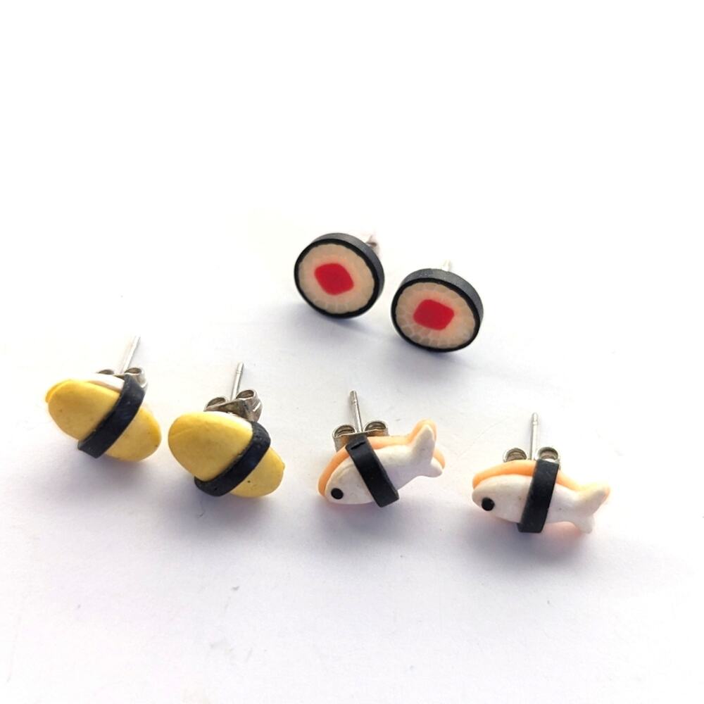Whimsigoth Hand Crafted Polymer Clay Sushi Fish Stud Pierced Earring Bundle